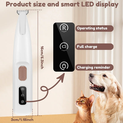 New Dog Paw Trimmer with LED Light – Waterproof Pet Hair Clipper with LED Display & 18mm Wide Blade for Grooming