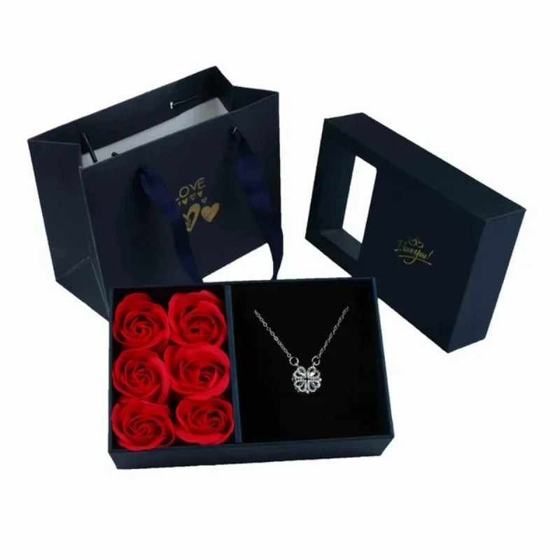 Window Opening Jewelry Box - Romantic 6 Rose Pendants, Ring & Bracelet Gift Packaging for Valentine's Day, Eternal Flower Design