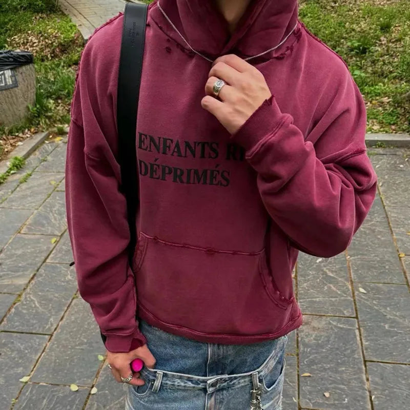 2025SS Ripped E.R.D. Hoodie – Men & Women Slogan Print Short Wide Sweatshirt