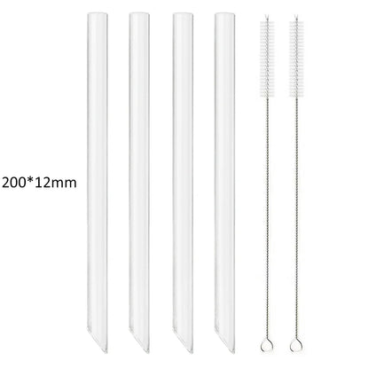 12/14mm Reusable Glass Drinking Straws — High Borosilicate, Straight Straws for Boba, Bubble Tea, Milkshakes, Smoothies, Fruit Cocktails, Bar Use