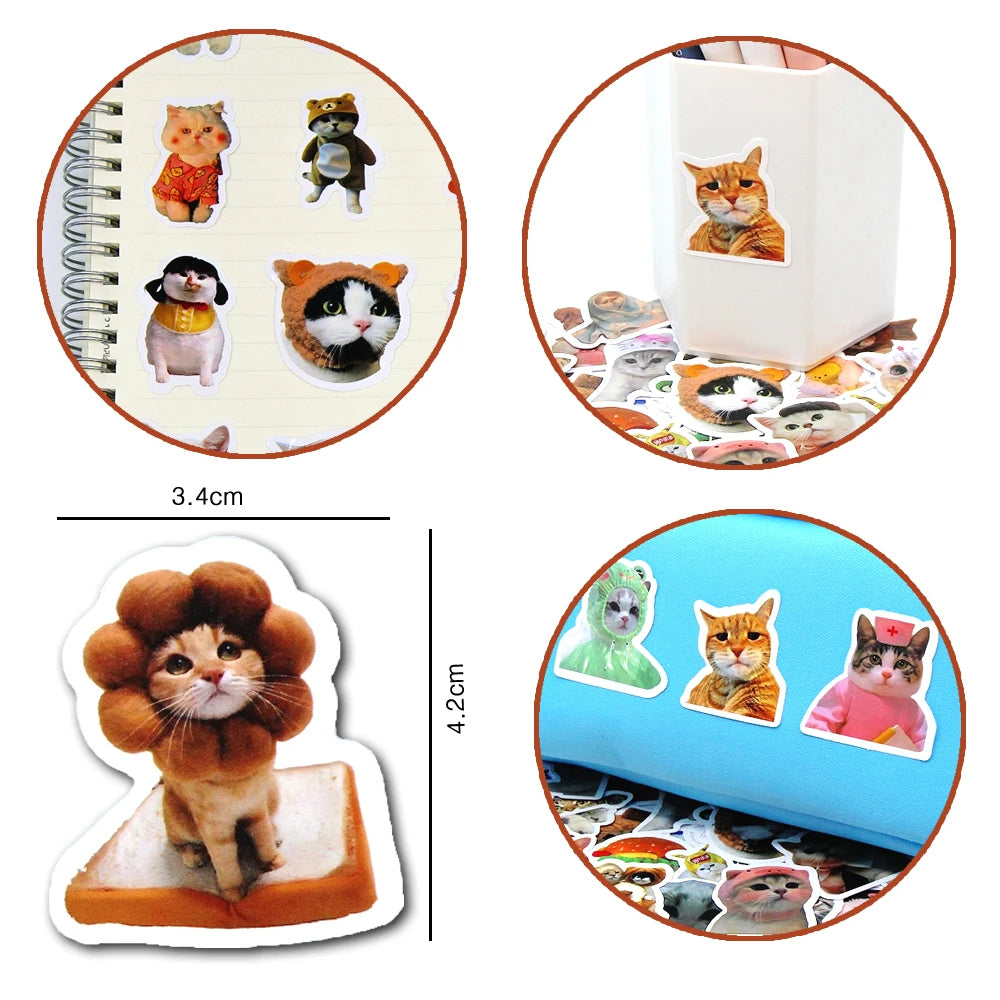 Funny Cat Stickers - Cartoon Cute Decals for Toys, Stationery, Guitar, Phone, Bicycle, Laptop, Luggage, Car, and Graffiti, Available in 10/50/100pcs