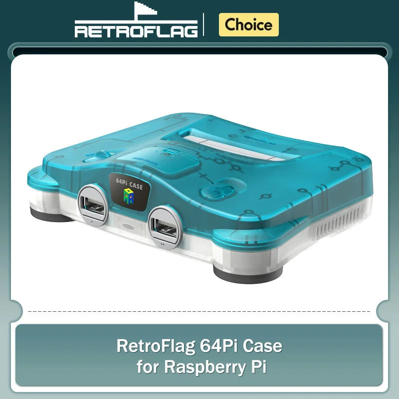 RetroFlag 64Pi Retro Gaming Case for Raspberry Pi 5 – Dual USB Ports, SD Card Storage, Safe Shutdown & Reset Support
