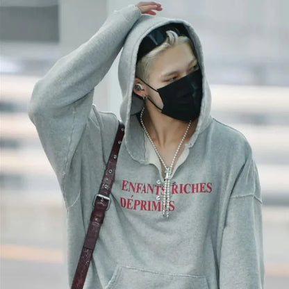 2025SS Ripped E.R.D. Hoodie – Men & Women Slogan Print Short Wide Sweatshirt