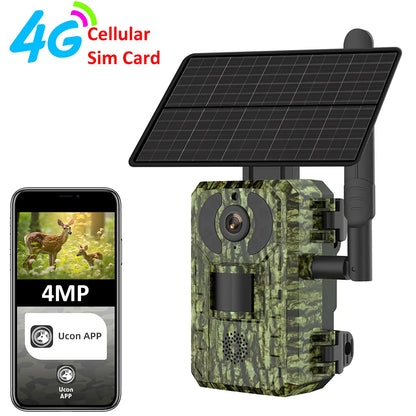 EU 4G 4MP 2K Solar Wildlife Trail Camera – Battery-Powered, PIR Motion-Activated, IP65 Outdoor Night Vision, No Red Light Exposure