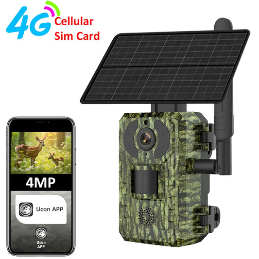 EU 4G 4MP 2K Solar Wildlife Trail Camera – Battery-Powered, PIR Motion-Activated, IP65 Outdoor Night Vision, No Red Light Exposure