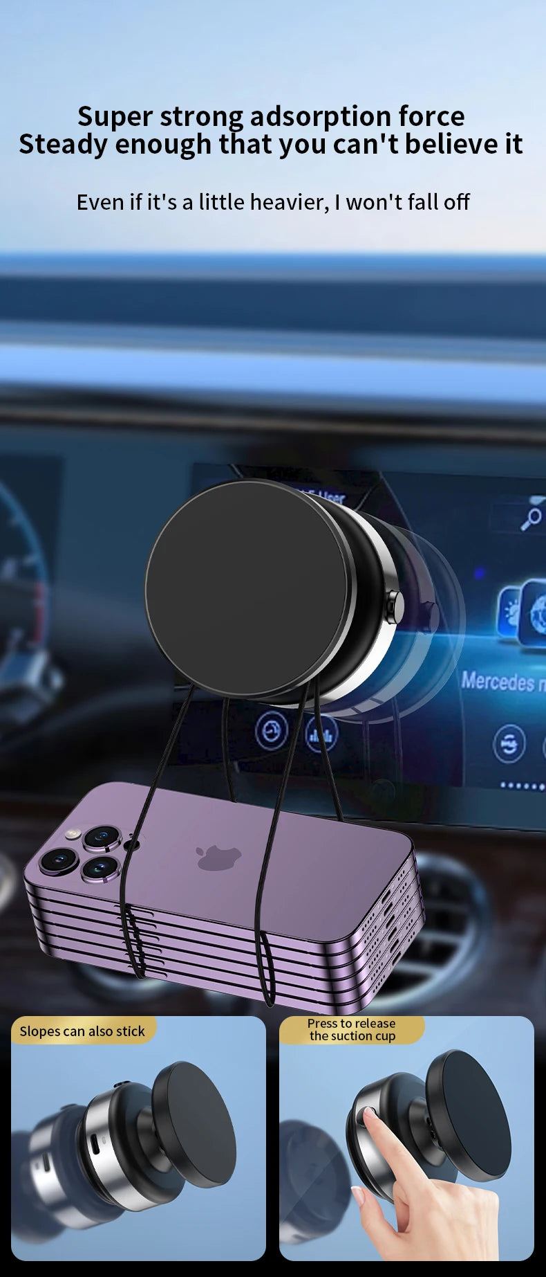 360° Magnetic Car Phone Holder – Aluminum Alloy Vacuum Adsorption Mount for iPhone & Smartphones