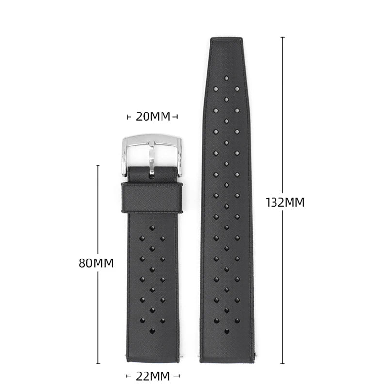 Classic Tropical Style FKM Watch Strap - 18mm, 20mm, 22mm Replacement Band for Seiko, Oris, Citizen