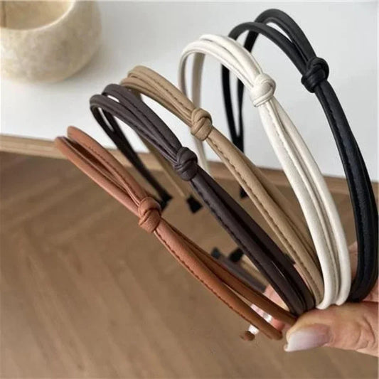 Korean Vintage Knotted PU Leather Headband - Elegant Hair Accessory for Simple Temperament and Style