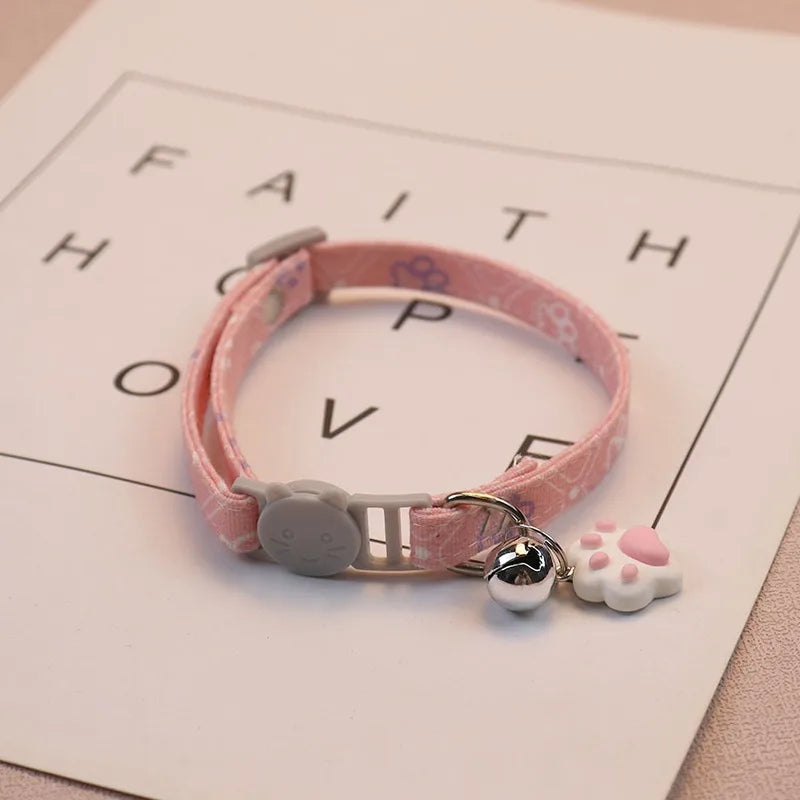 Pet Collar with Bell – Adjustable Cartoon Footprint Necklace for Dogs, Puppies & Kittens, Colorful Safety Bell Accessory