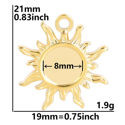 6pcs Real Gold-Plated Sun Charms - Stainless Steel Jewelry Making Pendants, Heart, Moon & Sunshine Design