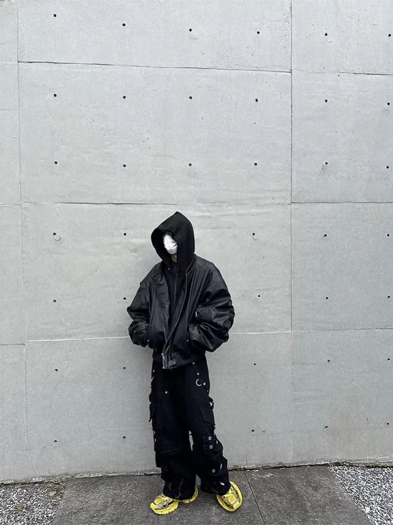 Mauroicardi Autumn Winter Oversized PU Leather Bomber Jacket for Men - Thickened Warm Hooded Luxury Designer Coat