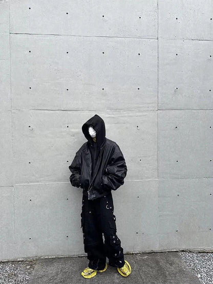 Mauroicardi Autumn Winter Oversized PU Leather Bomber Jacket for Men - Thickened Warm Hooded Luxury Designer Coat