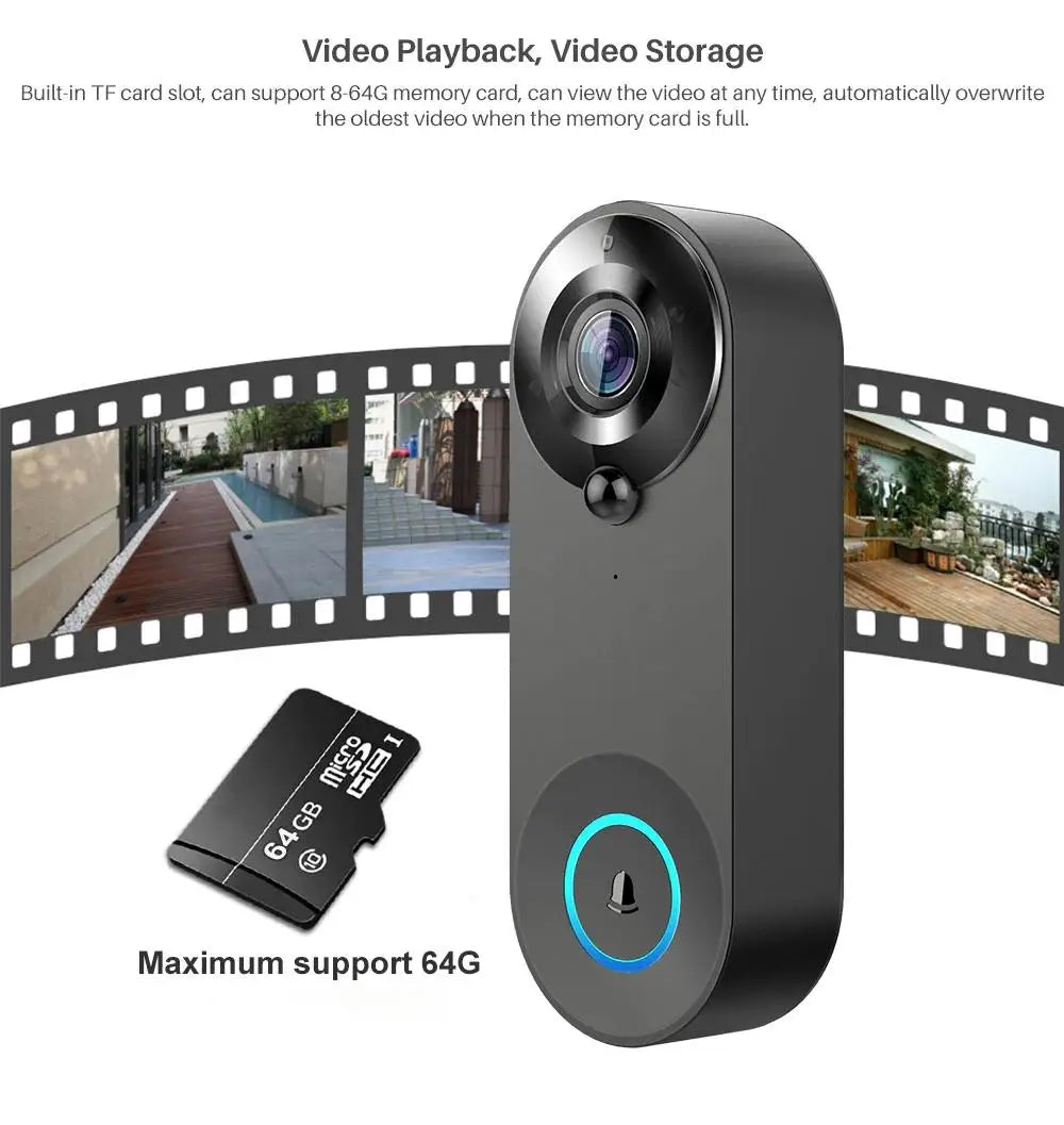 1080P Wireless Video Doorbell — WiFi Smart Doorbell with Tuya, Night Vision, Motion Detection & Two-Way Intercom for Home