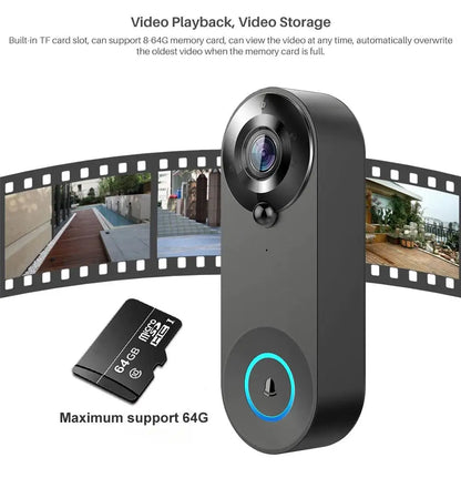 1080P Wireless Video Doorbell — WiFi Smart Doorbell with Tuya, Night Vision, Motion Detection & Two-Way Intercom for Home