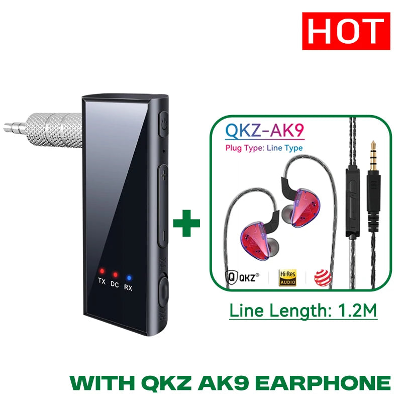 Bluetooth 5.4 Audio Transmitter Receiver – 3.5mm AUX Wireless Adapter with Mic & TF Card Support for Car, TV, PC