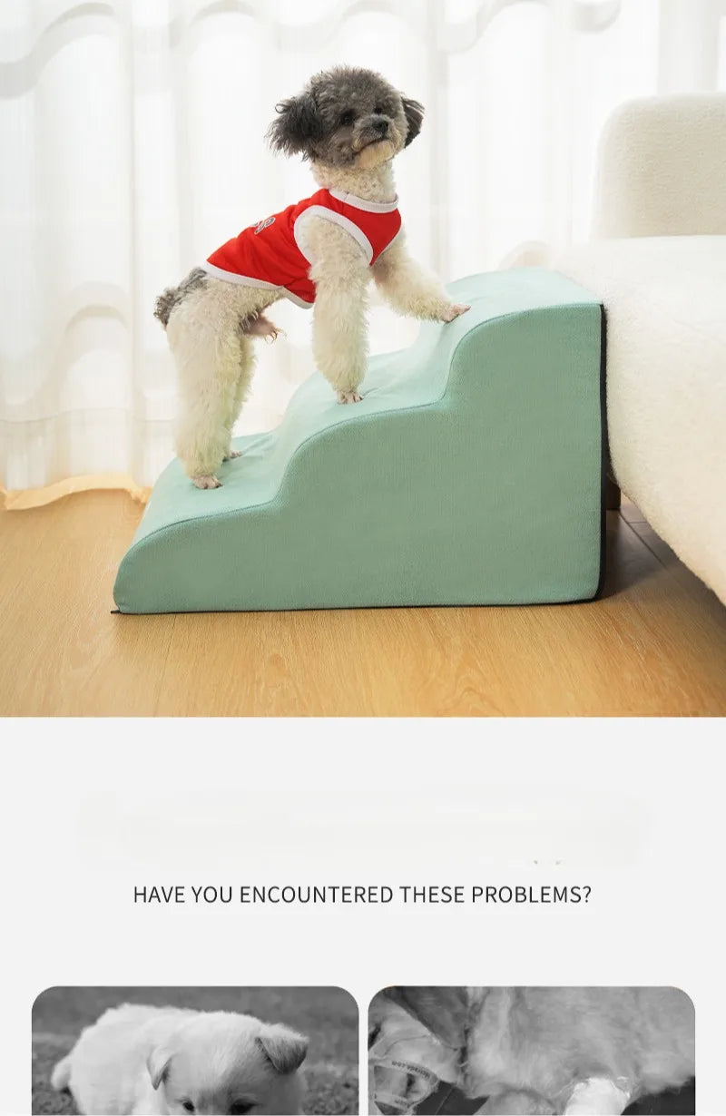 Pet 2/3-Step Stair Ramp for Dogs and Cats - Memory Foam Sponge, Removable and Washable, Training Pet Ramp for Sofa