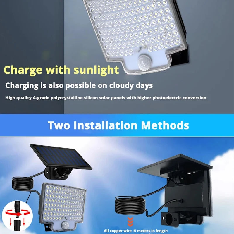 106LED Split Solar Lamp - 3 Lighting Modes Outdoor Decoration Wall Light with PIR Motion Sensor - Waterproof Garden Garage Lamp