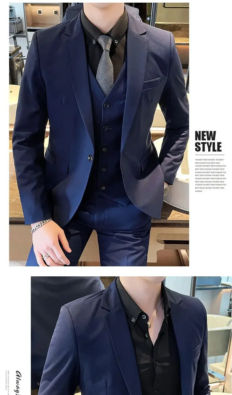 Men’s 3-Piece Suit 6XL — Blazer, Vest & Trousers, Italian Style Fashion Business Wedding Formal Gentleman Dress