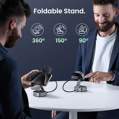 UGREEN Qi2 25W Magnetic Wireless Charger Stand - 2-in-1 Fast Charging Station for iPhone 15/16 Pro Max, AirPods, Compatible with MagSafe