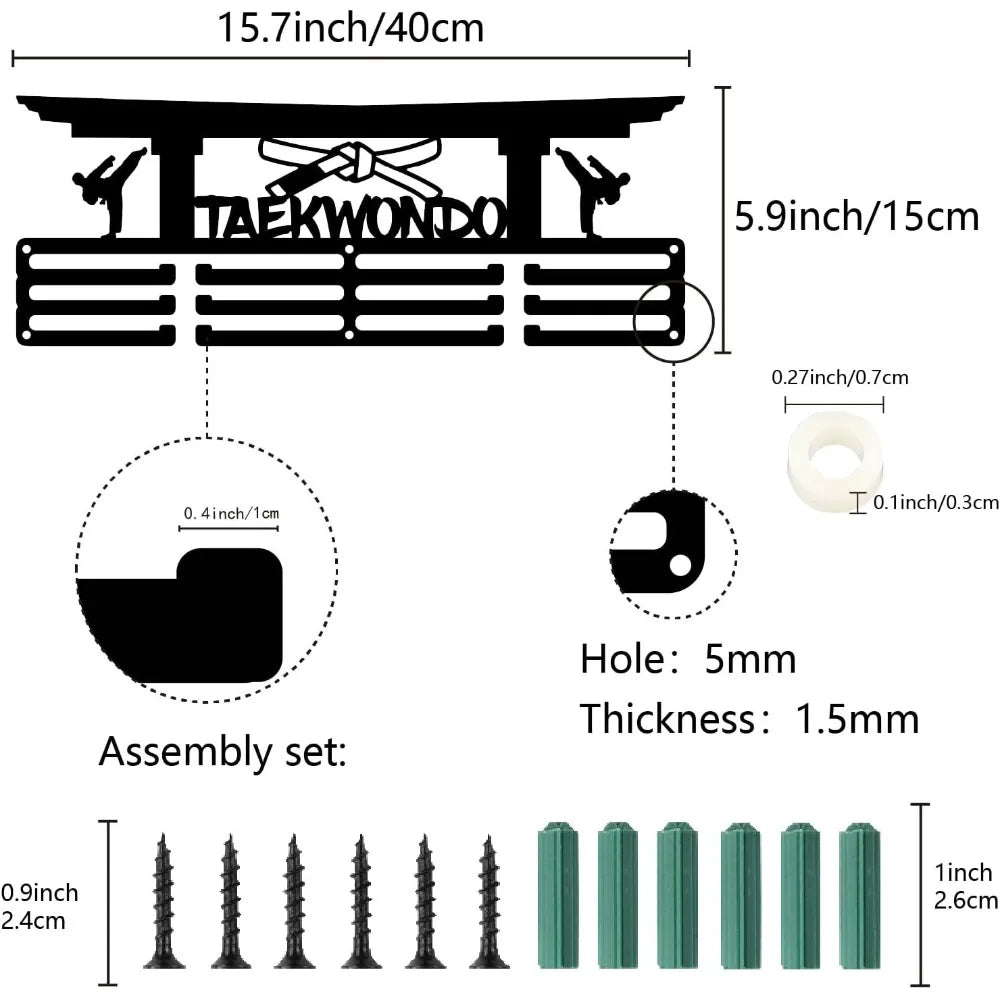 Taekwondo Medal Holder – Wall-Mounted 3-Line Medal Rack Display for Home, Room Decoration, and Gifts