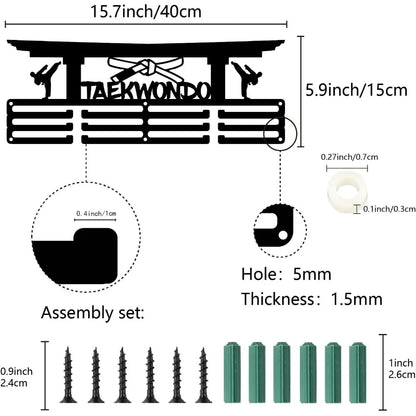 Taekwondo Medal Holder – Wall-Mounted 3-Line Medal Rack Display for Home, Room Decoration, and Gifts