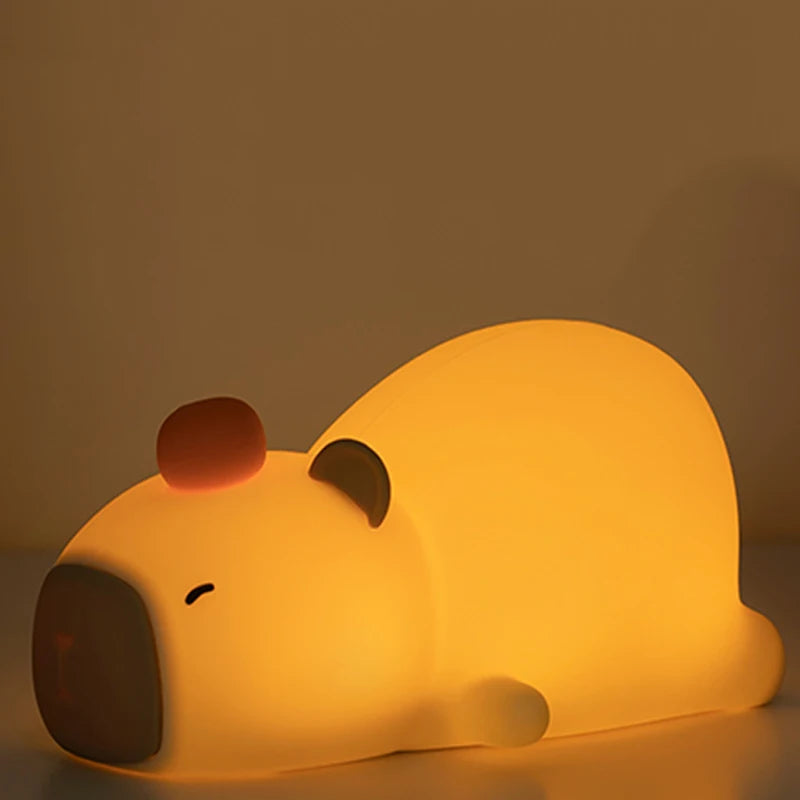 Capybara Cute Silicone LED Night Light - USB Rechargeable Dimmable Lamp for Kids' Room & Gift