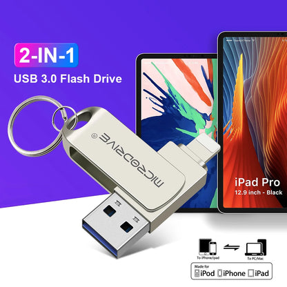 Metal OTG USB 3.0 Pen Drive – 32GB, 64GB, 128GB, 256GB Memory Stick for iPhone, iPad, Lightning, iOS