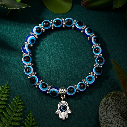 Classic Turkish Evil Eye Bracelets: Handmade Blue Eye Palm Butterfly Pendant Bangles for Men & Women - Lucky Charm Jewelry
