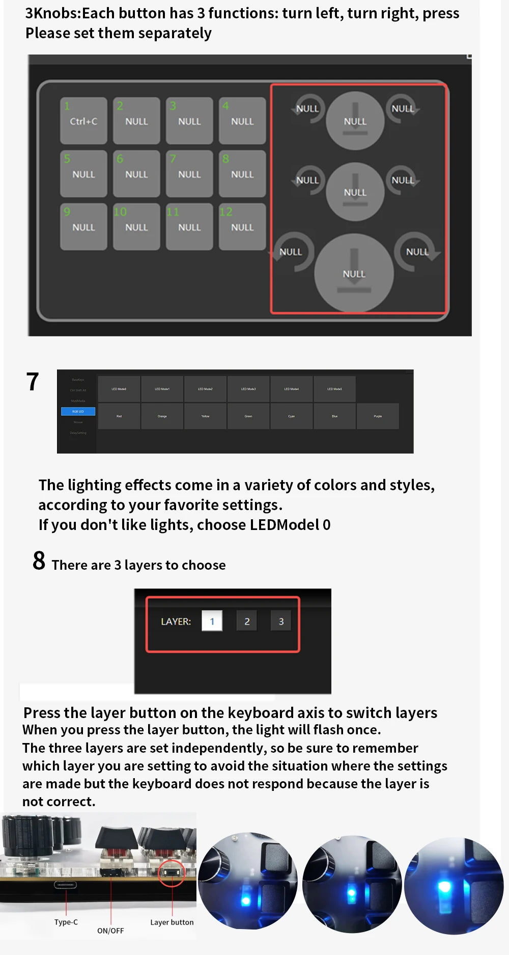 Bluetooth 12-Key RGB Macro Keyboard — 3 Knob Mechanical Hotswap Keypad for Photoshop & Gaming