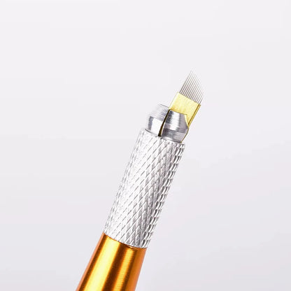 Golden Tebori 3D Tattoo Pen – 40PCS 12PCD Microblading Needles for Professional Eyebrow Permanent Makeup