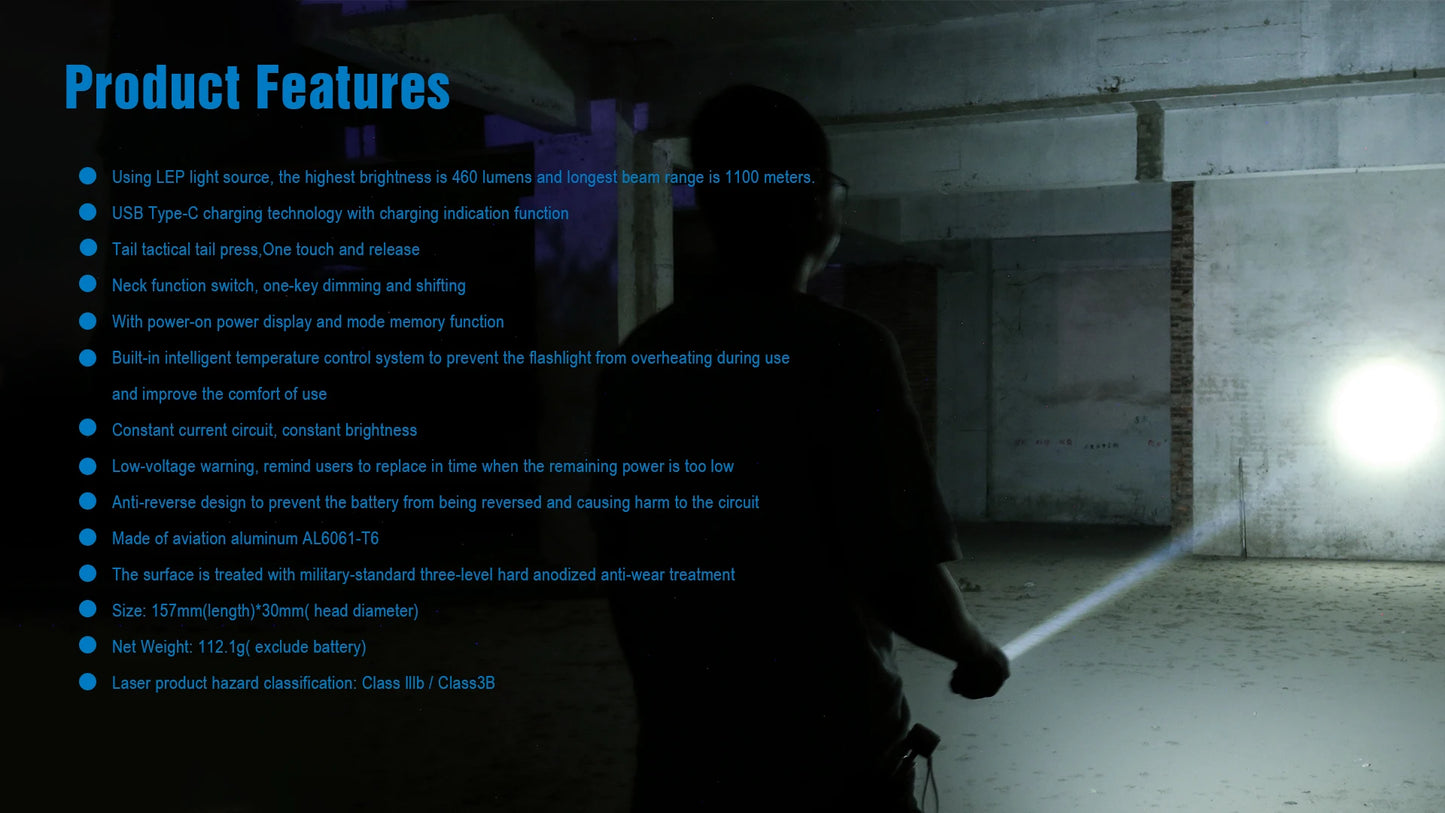 Trustfire T30R Tactical Flashlight – 460 Lumen High-Power LED USB Rechargeable Torch with 18650 Battery