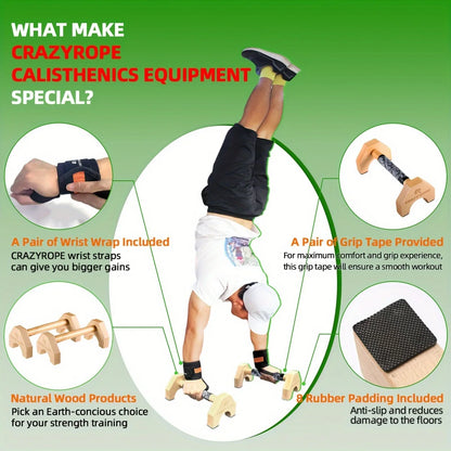 Wooden Push-Up Bar Stands: Gym Fitness Exercise Equipment for Body Building Training - Handstand Parallel Rods for Enhanced Workouts