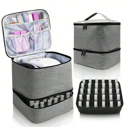 Double-Layer Nail Polish & Essential Oil Storage Bag – Portable Cosmetic and Nail Care Tool Organizer with 30 Compartments