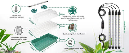 120-Cell Seed Starter Tray with Grow Light — Smart Timer Kit with Adjustable Vents & Drainage Holes