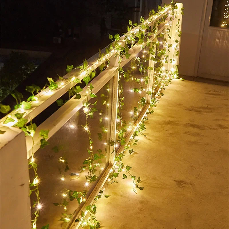 Flower Green Leaf String Lights — Battery-Powered Artificial Vine Fairy Light Garland for Wedding, Christmas Tree & Home Decor