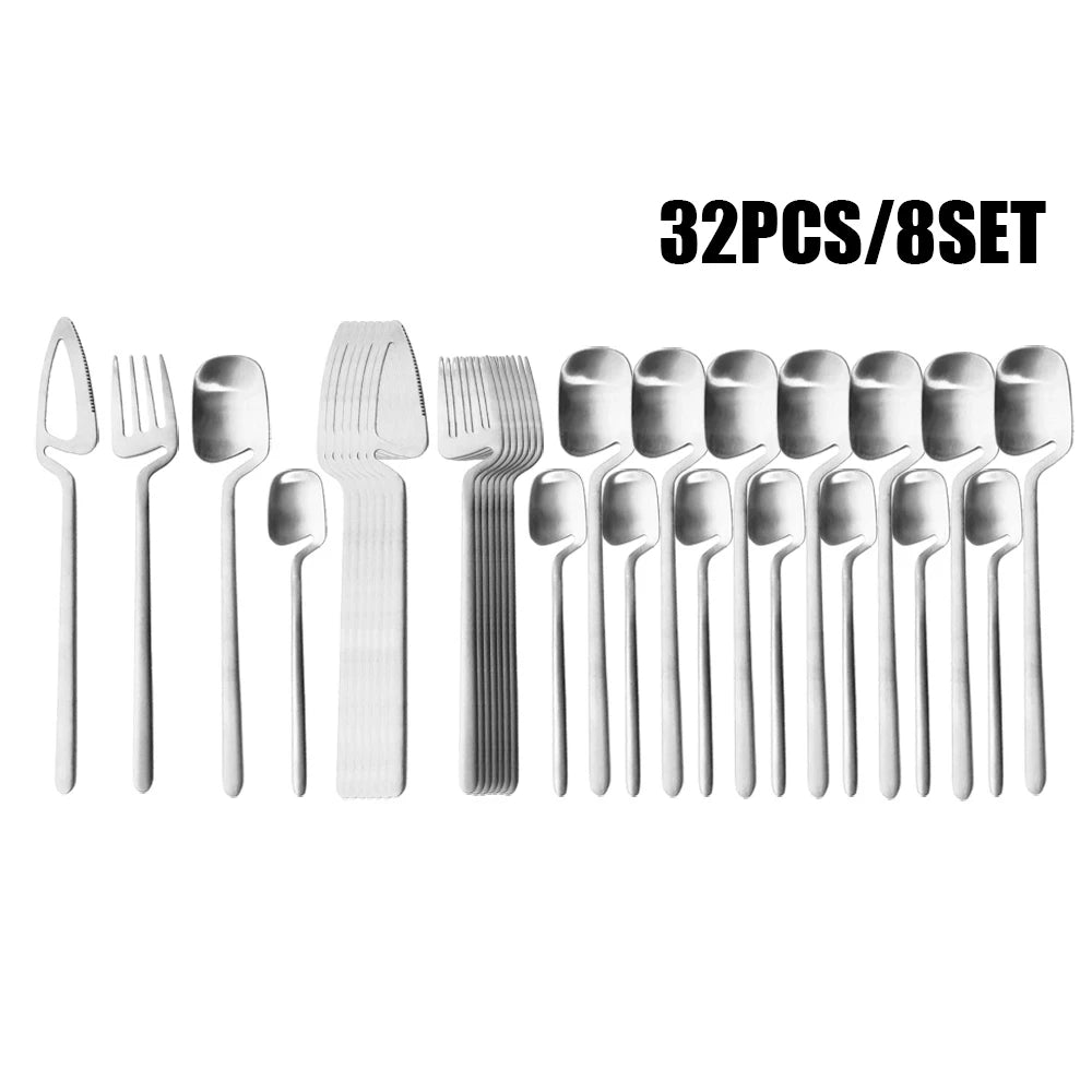 32-Piece Black Matte Stainless Steel Cutlery Set – Knife, Fork, Spoon Dinnerware for Bar, Party & Kitchen
