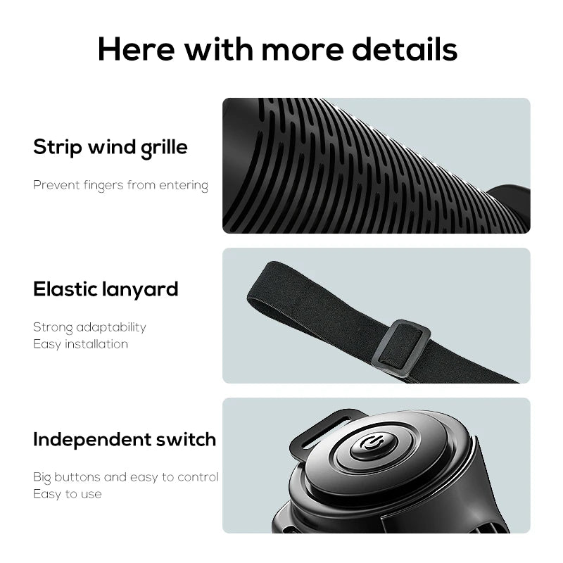 Vissko Portable Car Seat Fan – USB-Powered Headrest Cooling Air Fan with Adjustable Strap for Front & Rear Seats