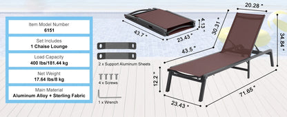 SucceBuy Outdoor Aluminum Chaise Lounge Chair — Folding Patio Pool Recliner, Full Flat Sun Lounger in Dark Grey