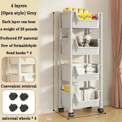 Movable Trolley Bookshelf – Portable Kitchen, Bathroom, and Living Room Storage Cabinet with Corner Narrow Shelf
