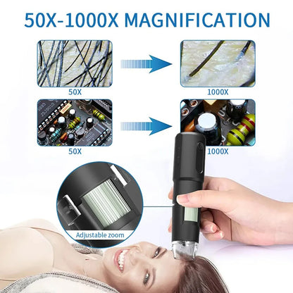 Portable 1000x Digital WiFi Wireless Microscope & Skin Scalp Analyzer for Mobile Phone Connection