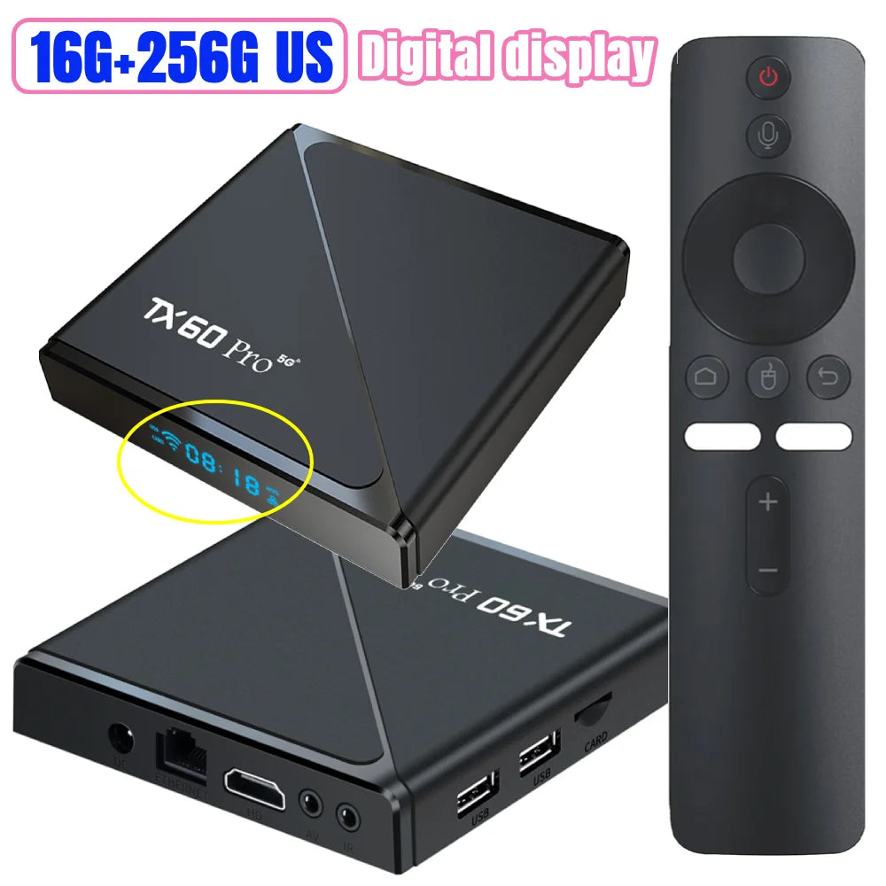 Android 16 Smart TV Box — Allwinner H313 Quad-Core, Dual WiFi 2.4G/5G, 14K Media Player with Voice Remote (16G/256G)