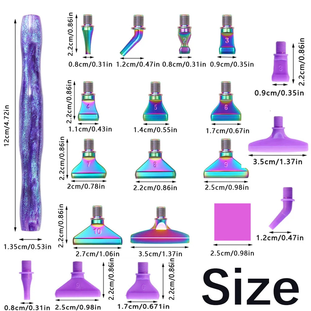 5D Resin Diamond Painting Pen - Includes Metal Replacement Heads, Multi-Placers, and Point Drill Pens for DIY Diamond Nail Art