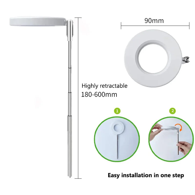 LED Indoor Angel Ring Plant Growth Light - USB 5V with On/Off Timer - Retractable Height Full Spectrum Simulated Sunlight