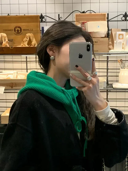 Winter Knitted Hooded Balaclava Hats for Women – Korean Style Outdoor Warmer Beanie with Drawstring Neck Collar