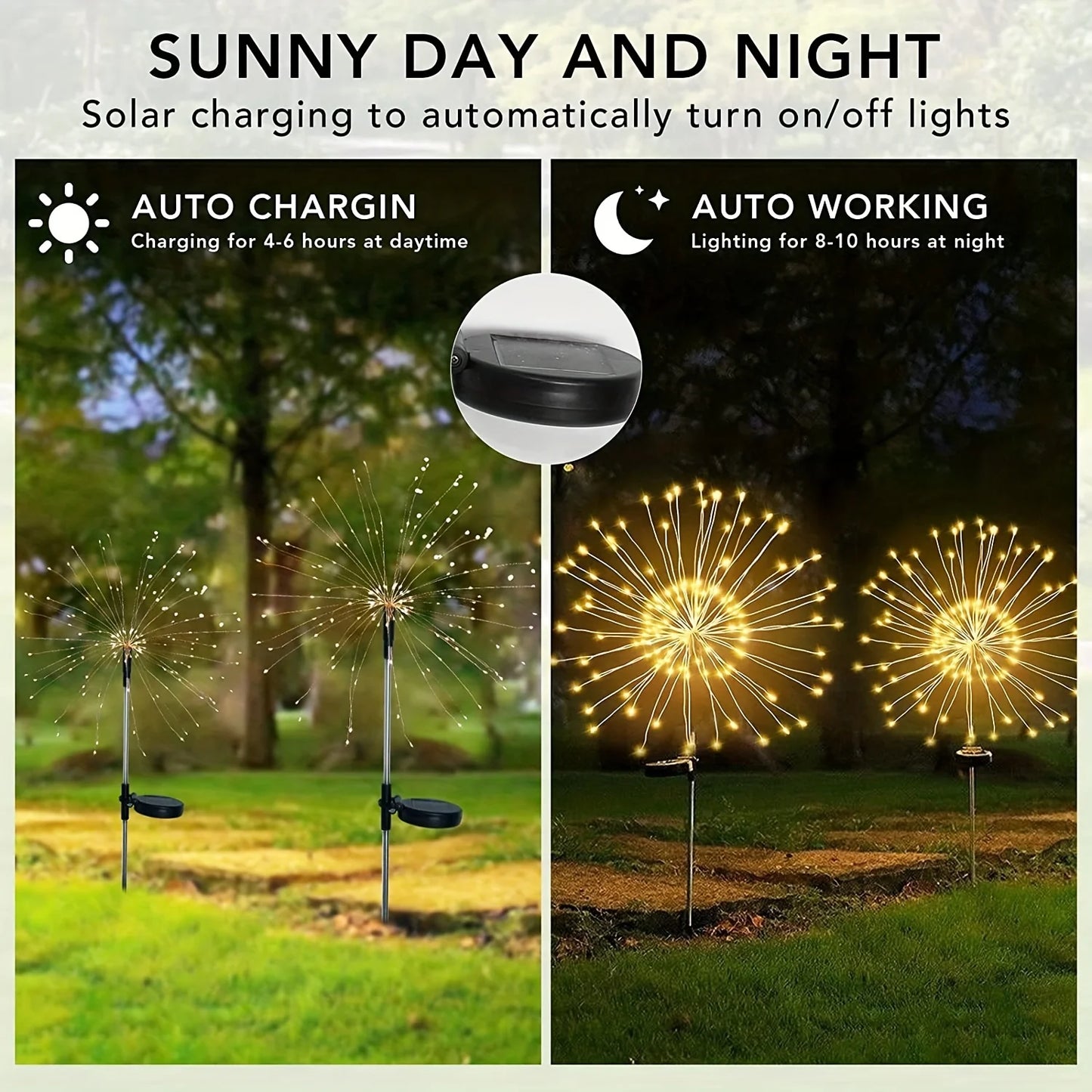 1PC Solar Fireworks Lamp - Outdoor Grass Globe Dandelion Flash String Fairy Lights - 90/150/200 LED for Garden Lawn Holiday Lighting
