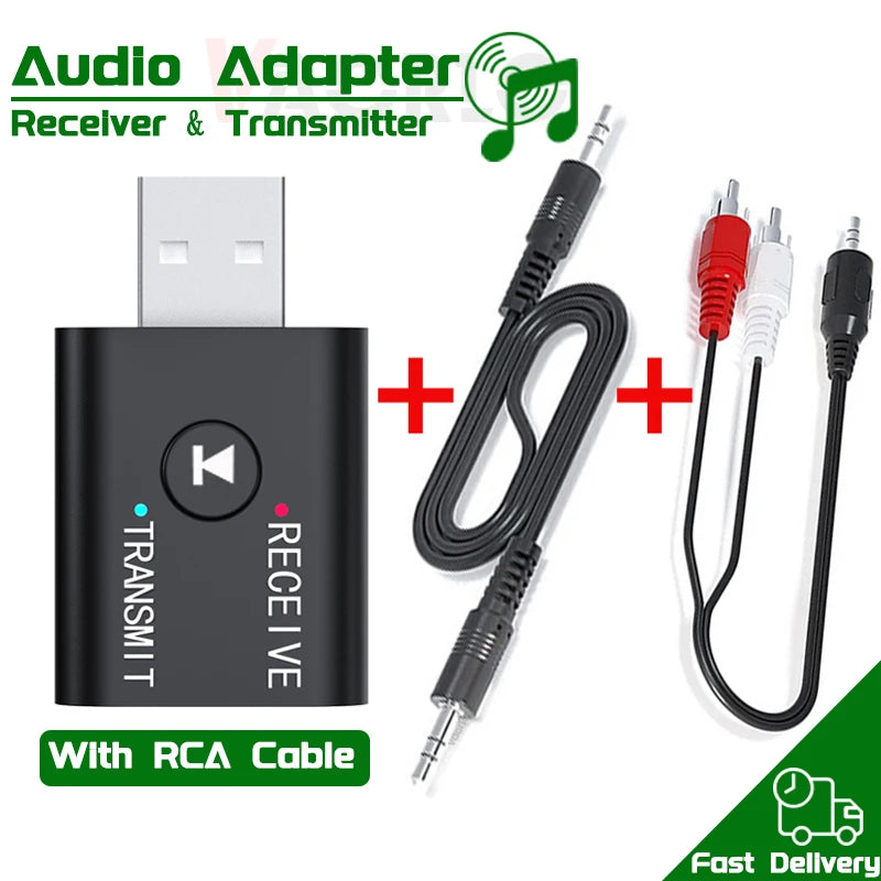 Bluetooth 5.0 Audio Transmitter Receiver – 3.5mm AUX, RCA, USB Stereo Wireless Adapter for TV, Car, Speaker & Headphones