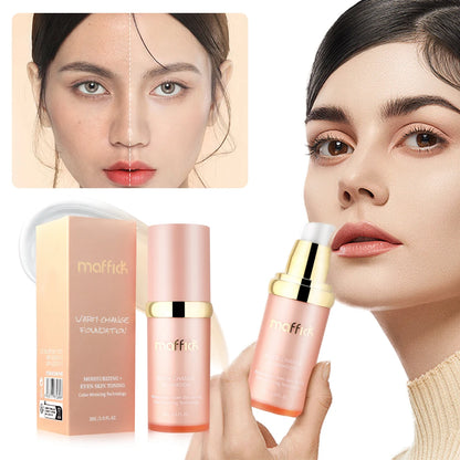 4-in-1 Color Changing Foundation – Moisturizing, SPF 30+ Hydrating, Long-Wearing Waterproof Makeup Base for Travel Coverage