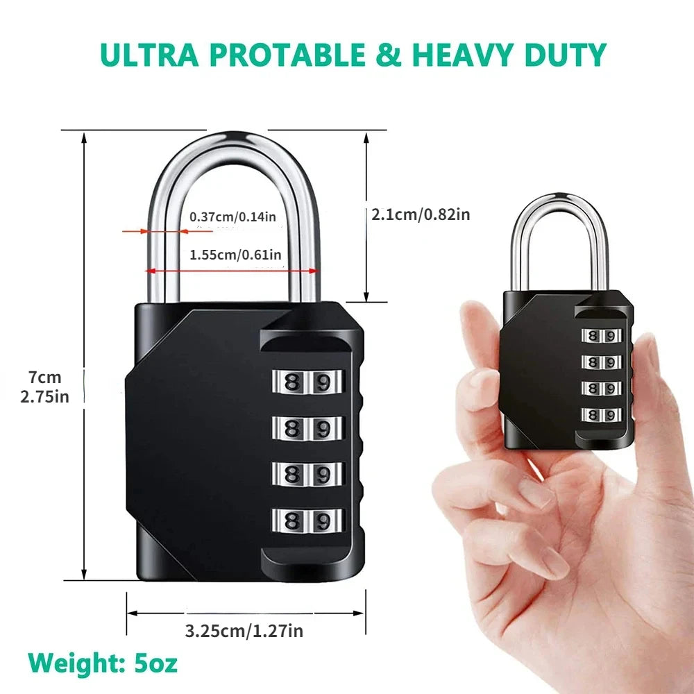 4-Digit Combination Lock – Resettable, Waterproof & Heavy-Duty Padlock for Outdoor Use