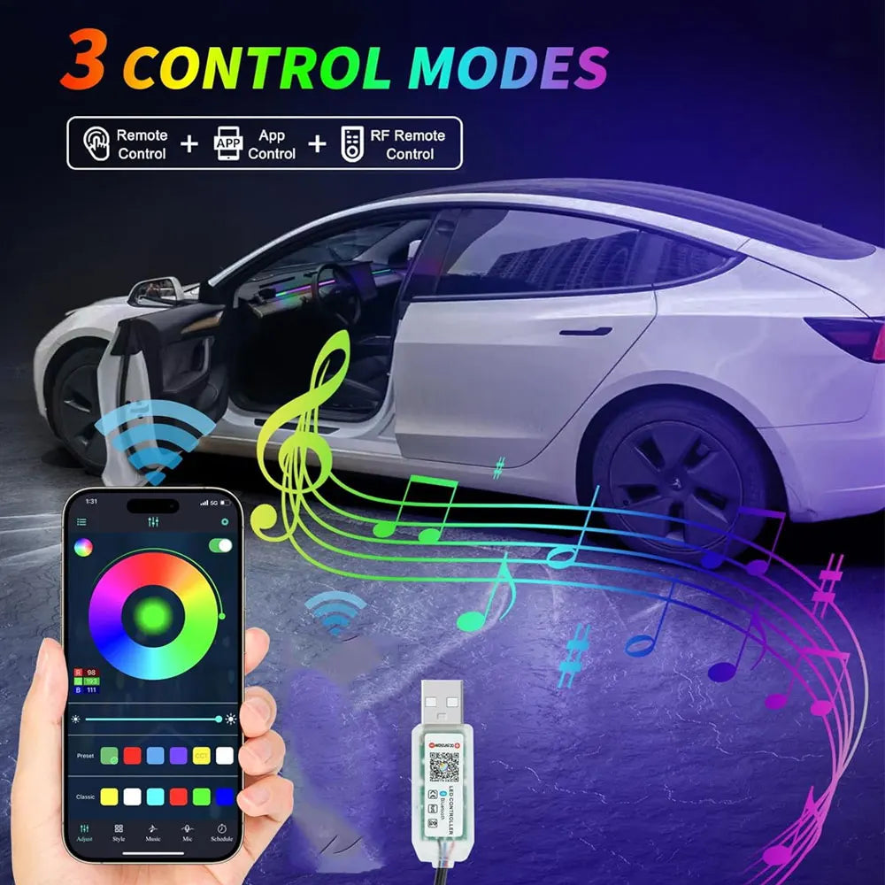 Tesla Model 3 & Y (2021-2023) Center Console LED Ambient Light Strips – Neon Dashboard Lighting Accessories