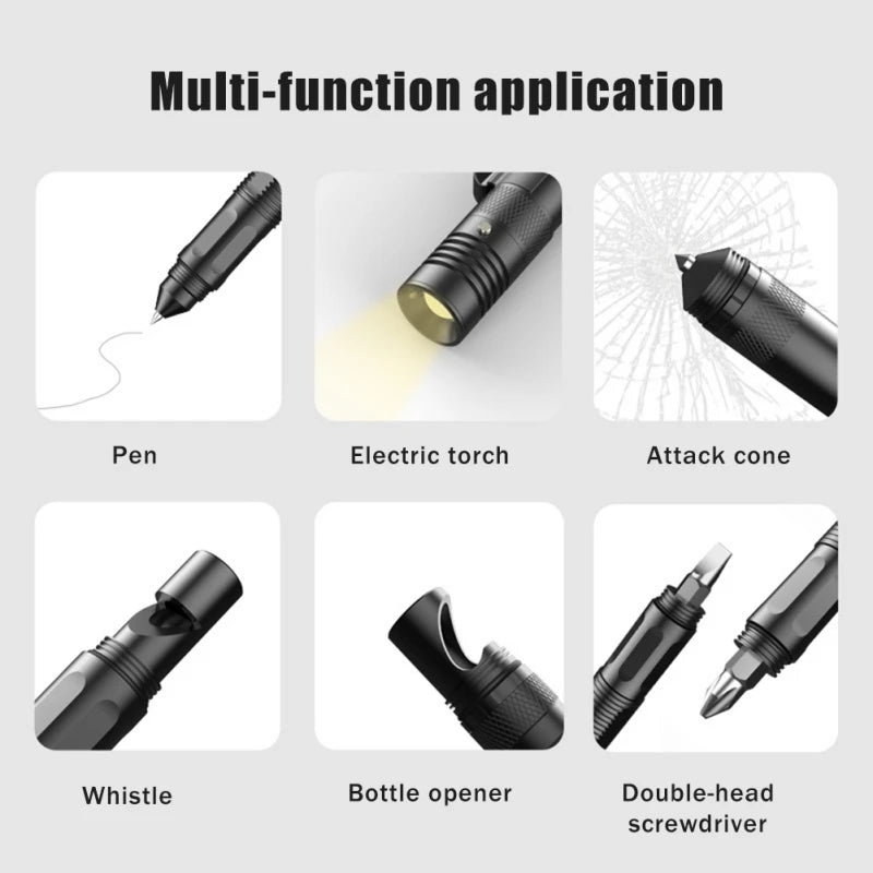 Multifunctional Tactical Ballpoint Pen — 100LM Flashlight, Self-Defense Tool, Window Breaker & EDC Outdoor Survival Pen